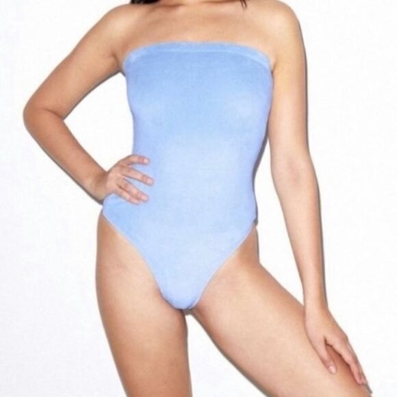 NEW American Apparel Light Blue Velvet Bodysuit - Picture 1 of 7